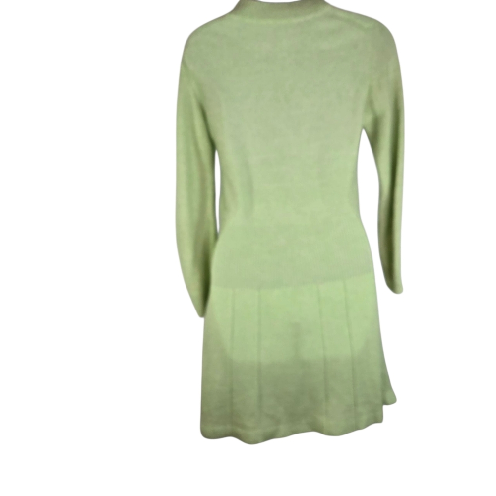 Vintage 70s Light Green Knit Sweater Dress, Mod GoGo Acrylic, Belted - Picture 4 of 10